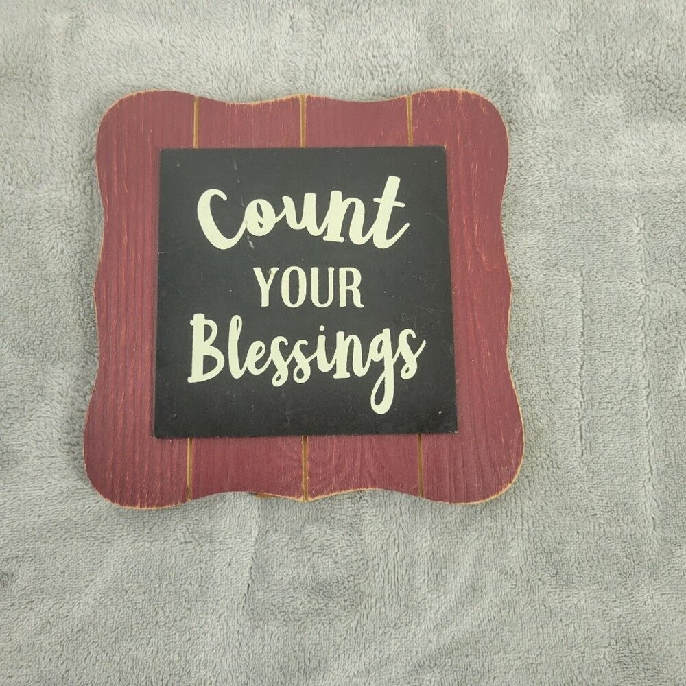 "Count Your Blessings" Religious Tabletop Plaque Brown Square Faith Home S40E